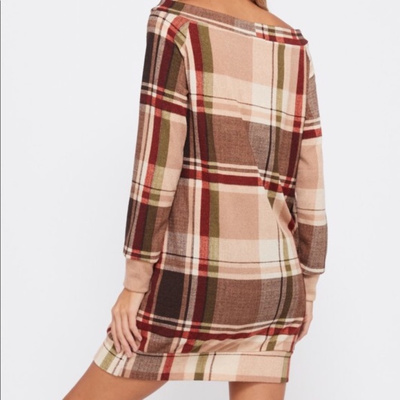 Taupe Plaid long Sleeve Dress - Picture 5 of 6